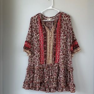 Quarter Length Sleeve Flowy Pink Pattern Dress